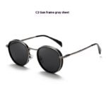 Round Frame Retro Sun Glasses Reflective Lenses - Image 2