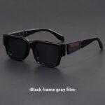 Gray Blue Square Thick Frame Sunglasses UV-proof Retro Simple Sun Glasses - Image 3