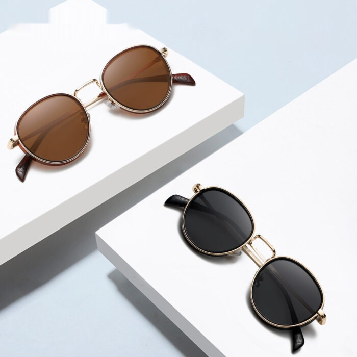 Round Frame Retro Sun Glasses Reflective Lenses - Image 1